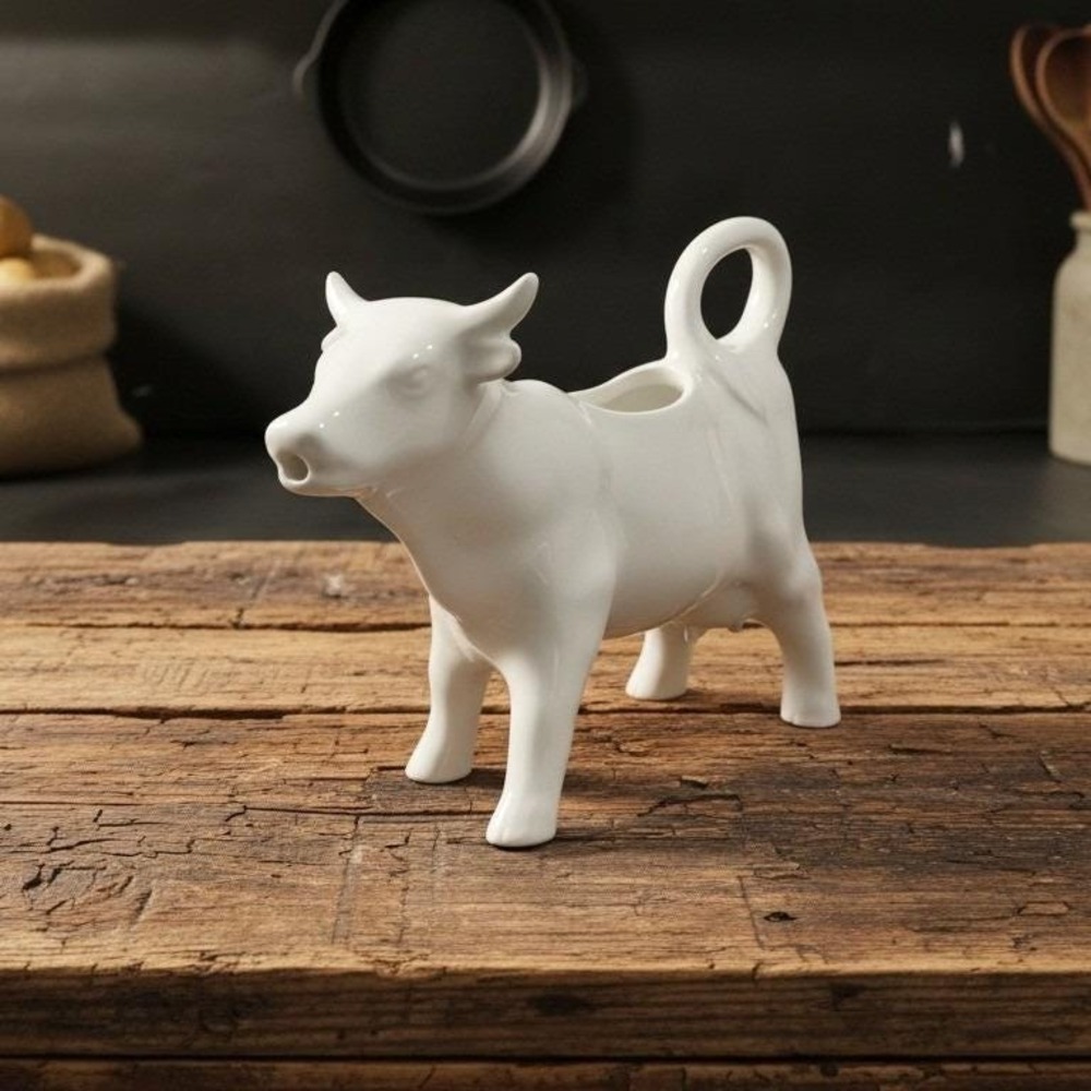Viking Imports White Ceramic Cow Creamer, Vintage Farmhouse Kitchen Accent